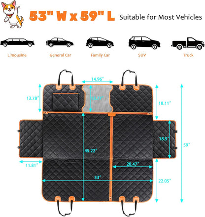 6-In-1 Dog Car Seat Cover for Back Seat, 60/40 Split, Waterproof Dog Car Hammock with Mesh Window, Non-Slip Pet Backseat Protector for Cars, Trucks and Suvs