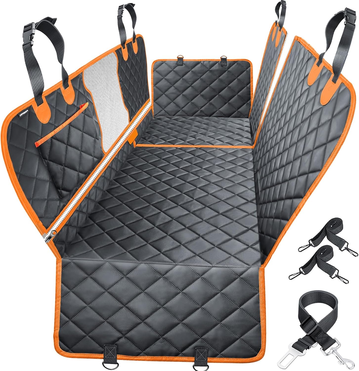 6-In-1 Dog Car Seat Cover for Back Seat, 60/40 Split, Waterproof Dog Car Hammock with Mesh Window, Non-Slip Pet Backseat Protector for Cars, Trucks and Suvs