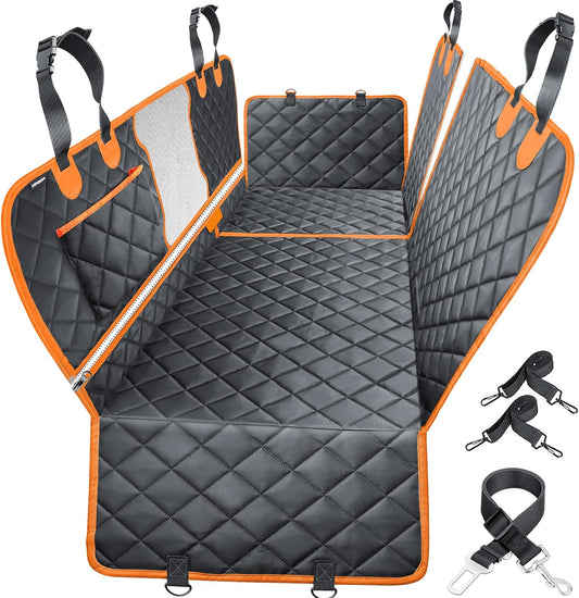 6-In-1 Dog Car Seat Cover for Back Seat, 60/40 Split, Waterproof Dog Car Hammock with Mesh Window, Non-Slip Pet Backseat Protector for Cars, Trucks and Suvs